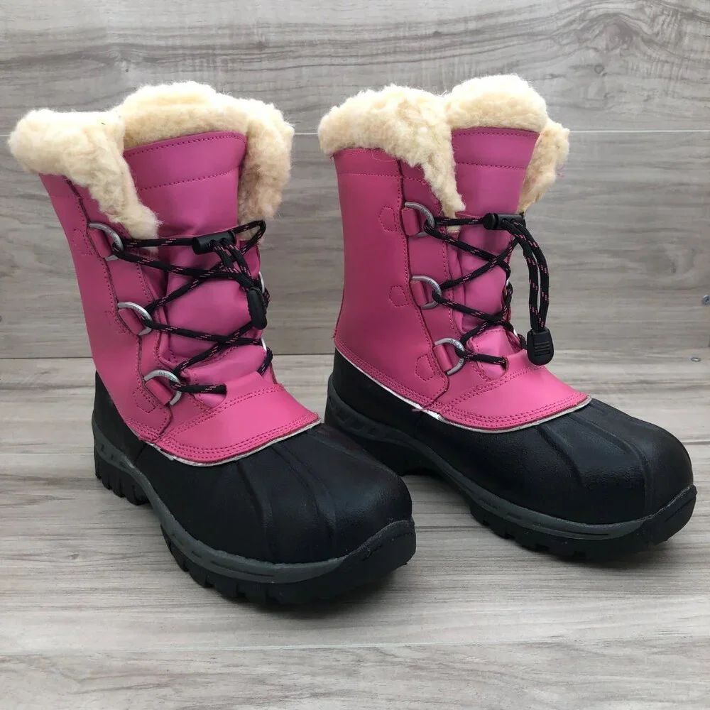 Bearpaw Boots Kids Girls 4 Kelly Pink Leather Wool Lined Winter Waterproof Boots